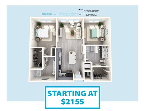 a 3d rendering of a 319 sq ft floor plan  starting at 225